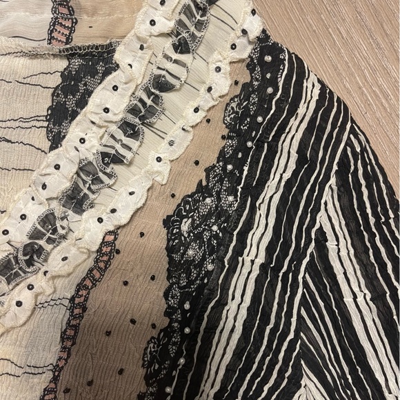 Alberto Makali Vintage 1990's Black & Tan Ruffle Lace Beaded Cottagecore Prarie - Picture 4 of 16